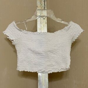 DIVIDED H&M WHITE SMOCKED CROP TOP SZ MEDIUM